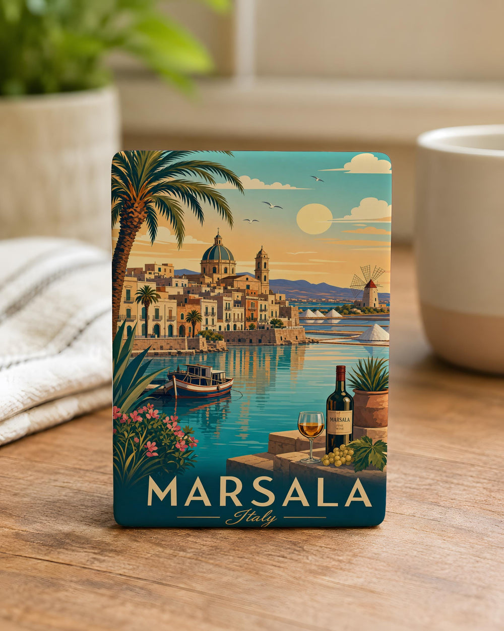 Marsala Italy Fridge Magnet, Sicily Travel Souvenir, Marsala City Landmark Keepsake, Italian Vacation Gift, Coastal Town Magnet