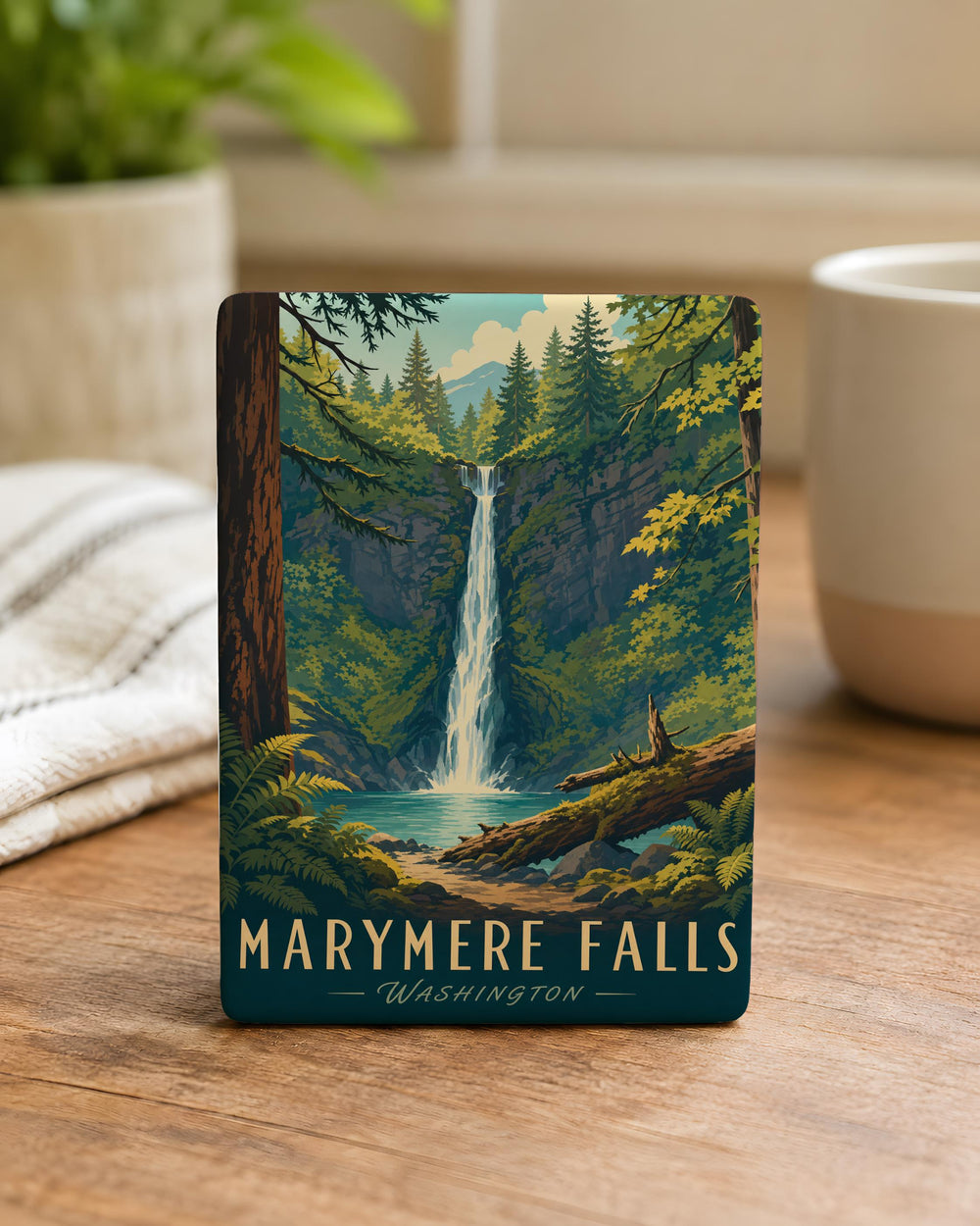 Marymere Falls Fridge Magnet, Olympic National Park Waterfall Souvenir, Washington Nature Travel Keepsake Magnet