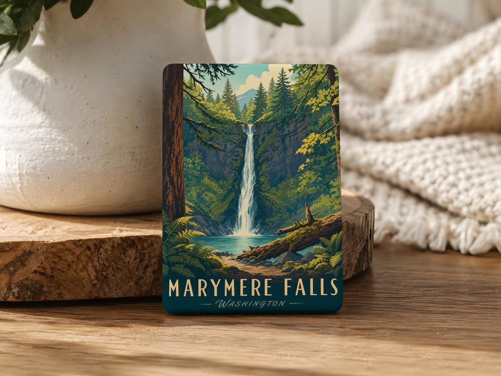 Marymere Falls Fridge Magnet, Olympic National Park Waterfall Souvenir, Washington Nature Travel Keepsake Magnet