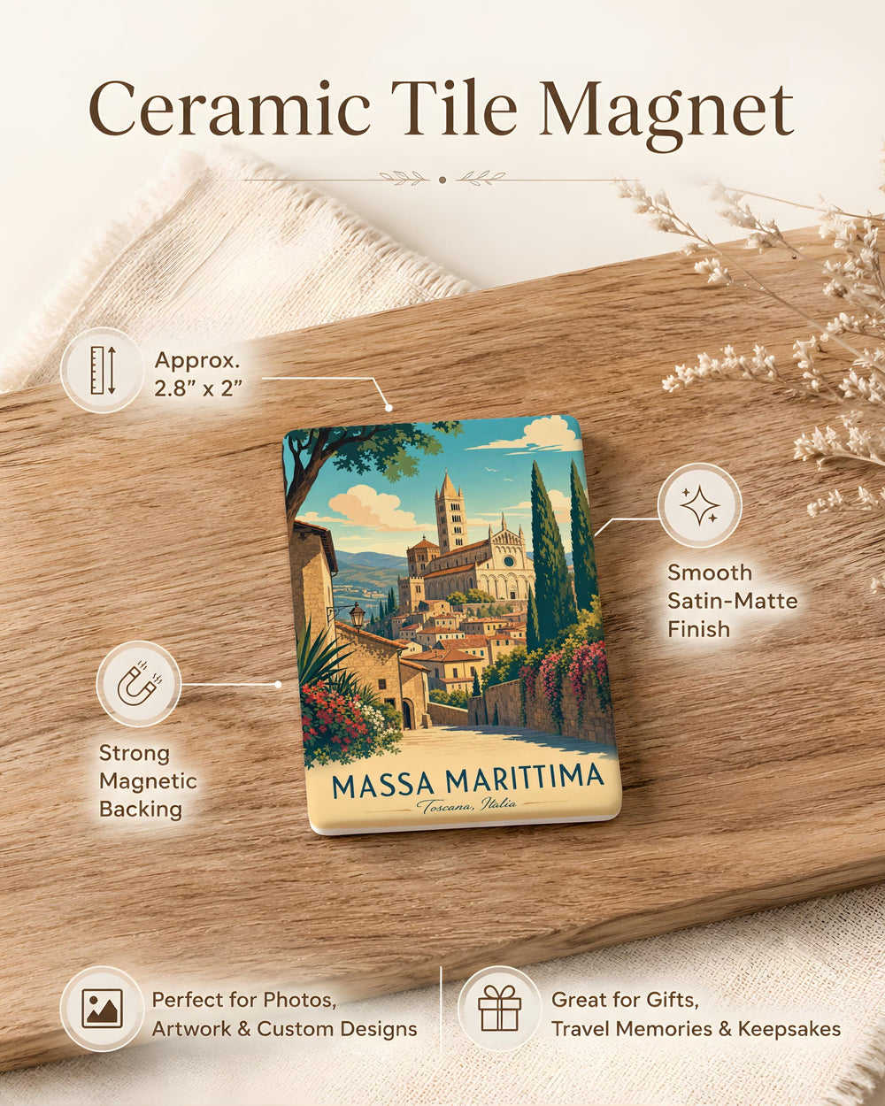 Massa Marittima Italy Fridge Magnet, Tuscan Hill Town Souvenir Magnet, Travel Gift, Italian City Landmark Magnet