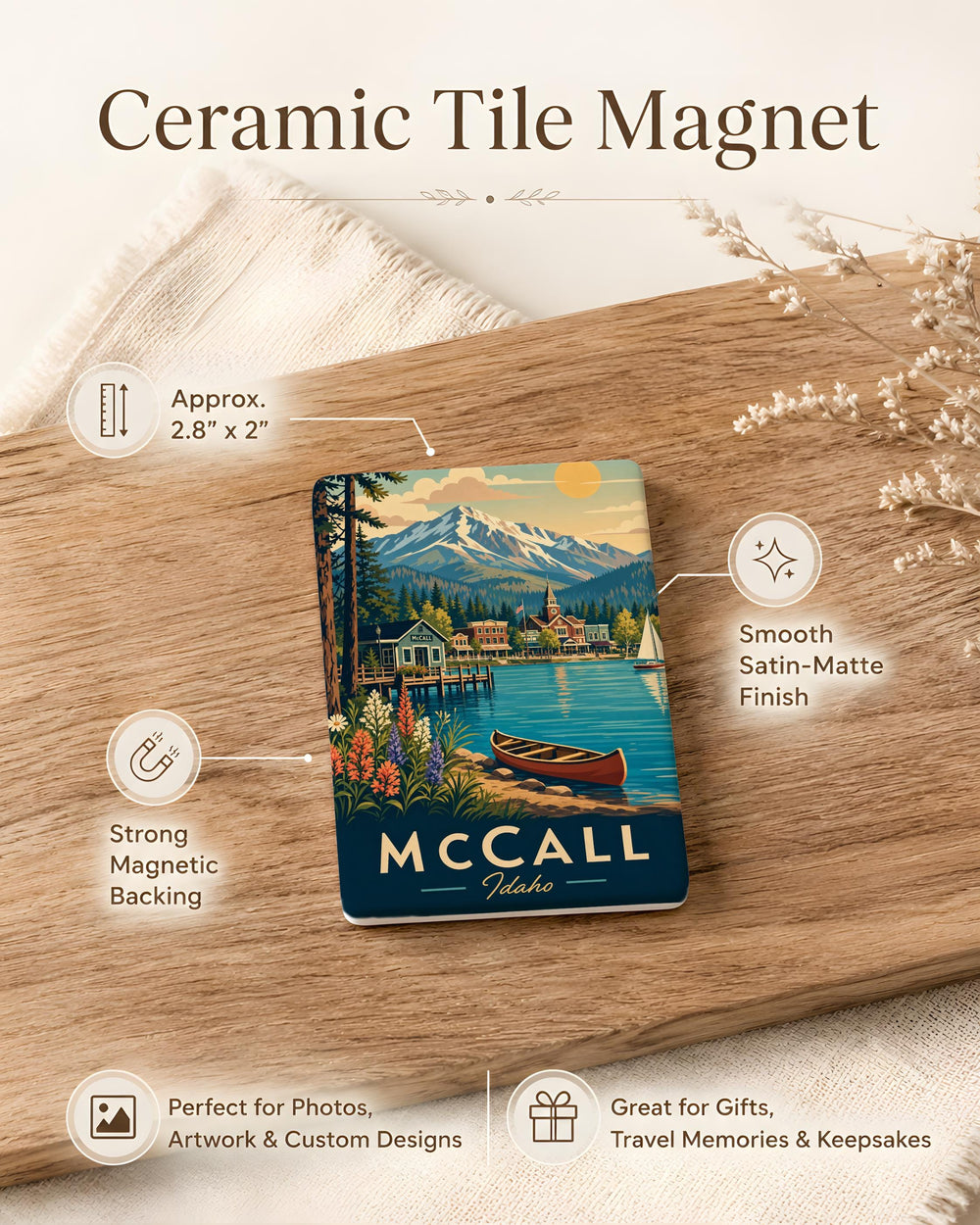McCall Idaho Fridge Magnet, McCall ID Souvenir Magnet, Idaho Travel Keepsake, Lake & Mountain Vacation Gift