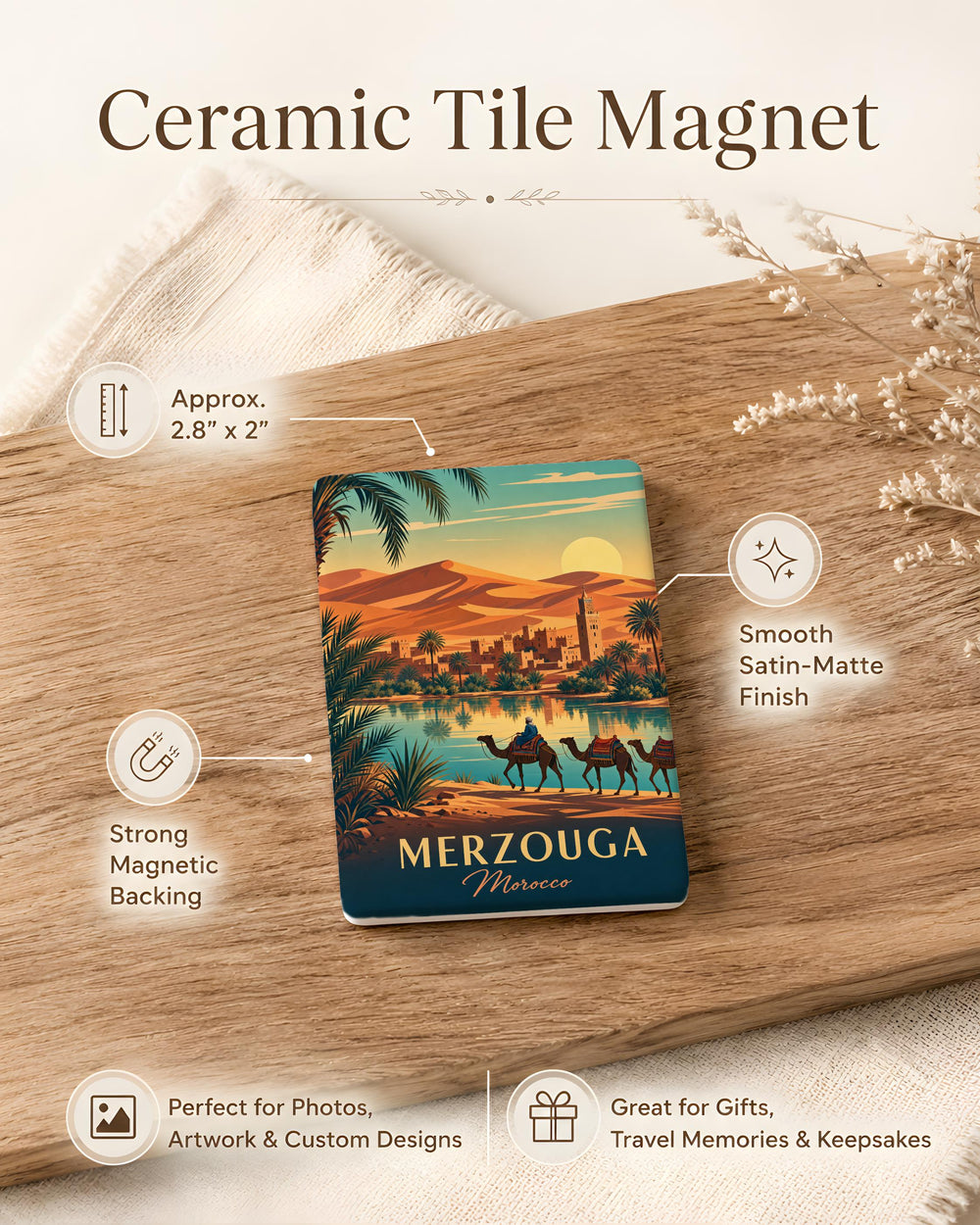 Merzouga Morocco Fridge Magnet, Sahara Desert Dunes Souvenir, Erg Chebbi Travel Keepsake Magnet, Moroccan Desert Gift
