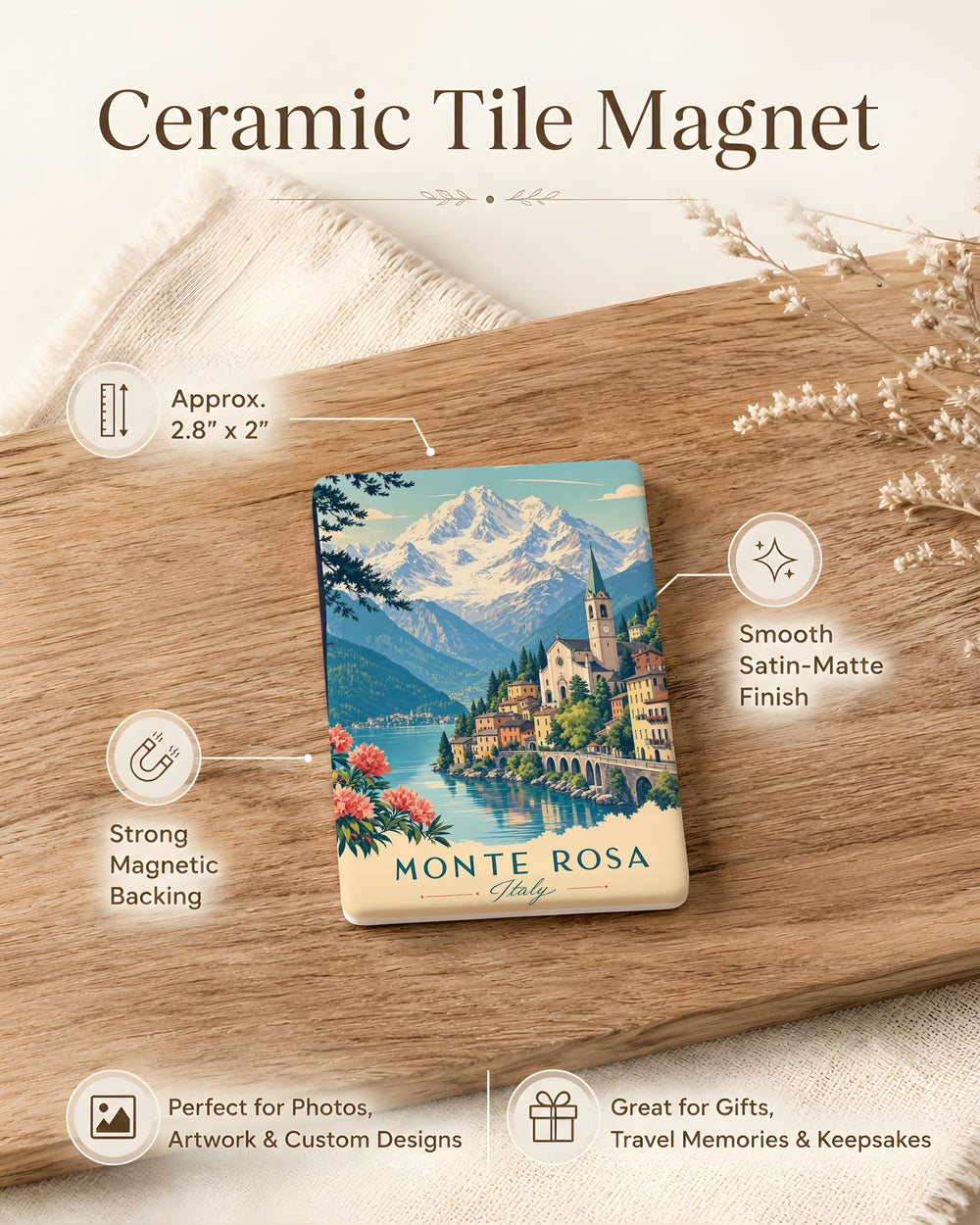 Monte Rosa Italy Fridge Magnet, Alpine Mountain Souvenir, Aosta Valley Travel Keepsake, Italian Alps Gift