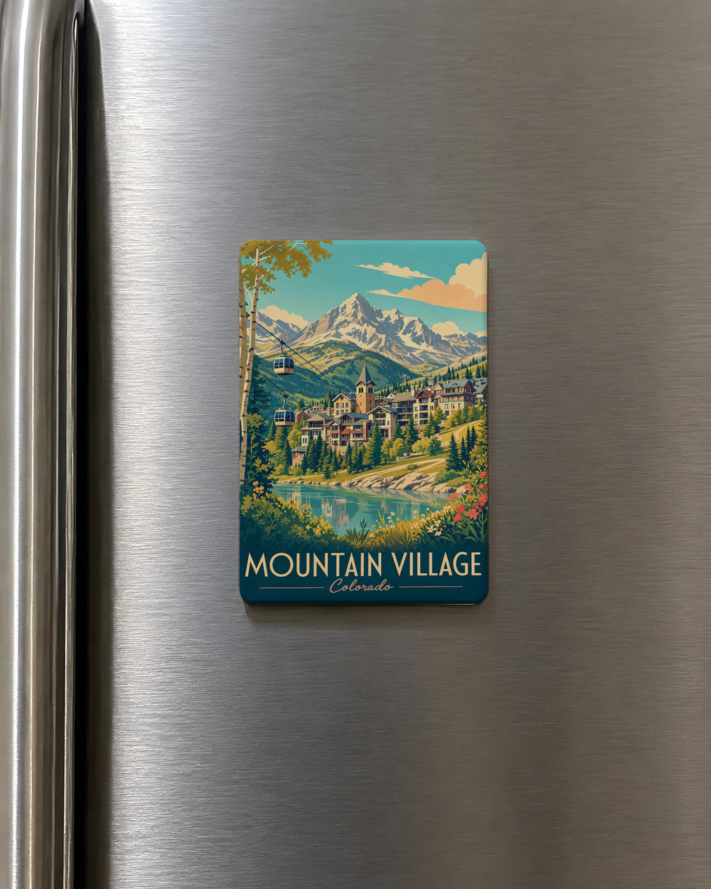 Mountain Village Colorado Fridge Magnet, Mountain Town Scenic Souvenir Magnet, Colorado Travel Gift, Rocky Mountains Keepsake Magnet