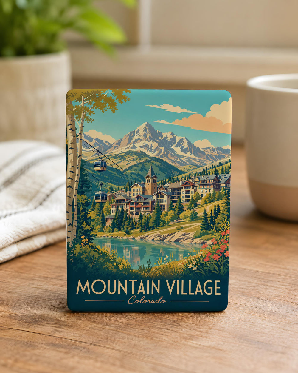 Mountain Village Colorado Fridge Magnet, Mountain Town Scenic Souvenir Magnet, Colorado Travel Gift, Rocky Mountains Keepsake Magnet