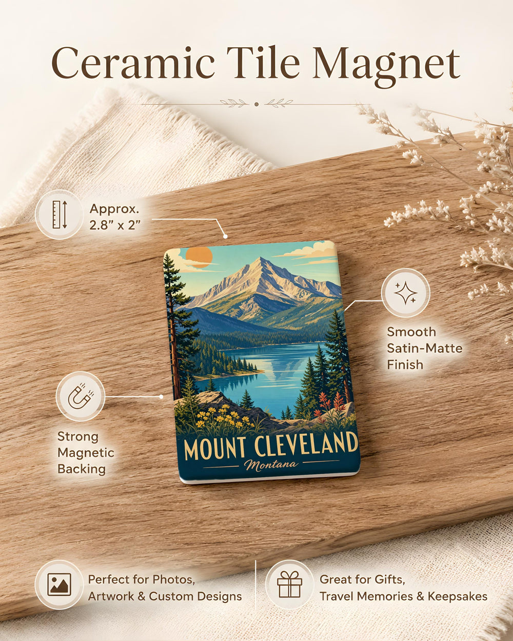 Mount Cleveland Montana Fridge Magnet, Glacier National Park Souvenir Magnet, Mountain Peak Travel Keepsake Magnet