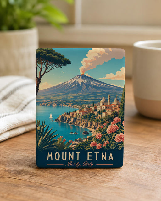 Mount Etna Volcano Fridge Magnet, Sicily Italy Souvenir Magnet, Etna Mountain Travel Keepsake, Mediterranean Landmark Magnet