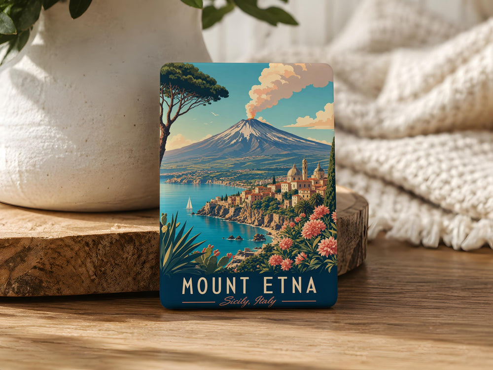 Mount Etna Volcano Fridge Magnet, Sicily Italy Souvenir Magnet, Etna Mountain Travel Keepsake, Mediterranean Landmark Magnet