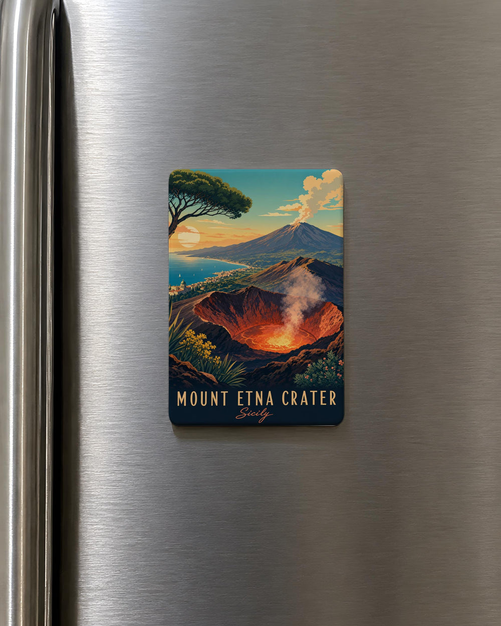 Mount Etna Crater Fridge Magnet, Sicily Volcano Souvenir Magnet, Italy Travel Keepsake, Mount Etna Gift Magnet
