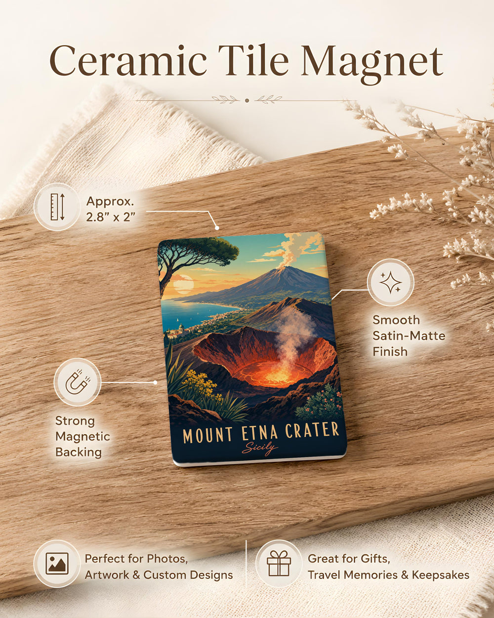 Mount Etna Crater Fridge Magnet, Sicily Volcano Souvenir Magnet, Italy Travel Keepsake, Mount Etna Gift Magnet