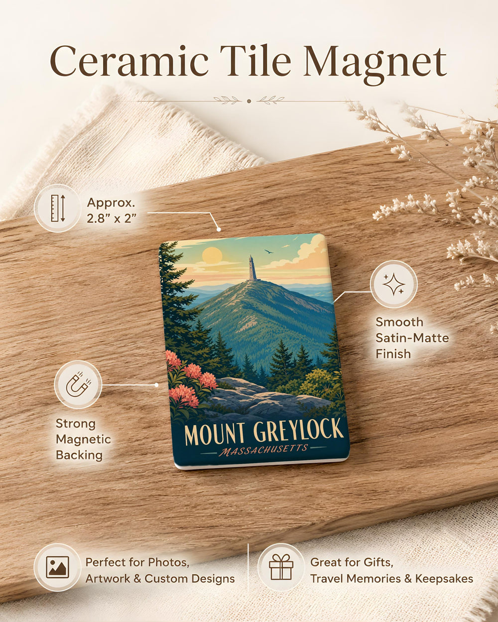 Mount Greylock Fridge Magnet, Massachusetts Mountain Souvenir, Berkshires Travel Gift, Summit Landmark Keepsake Magnet