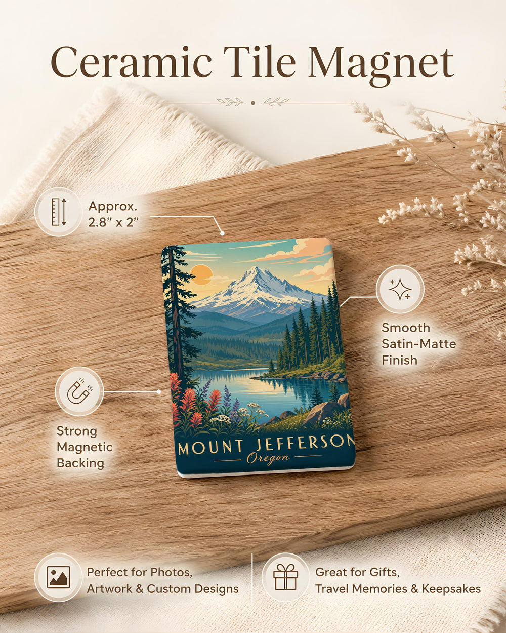 Mount Jefferson Oregon Fridge Magnet, Pacific Northwest Mountain Peak Souvenir, Oregon Travel Keepsake, Cascade Range Landmark Magnet
