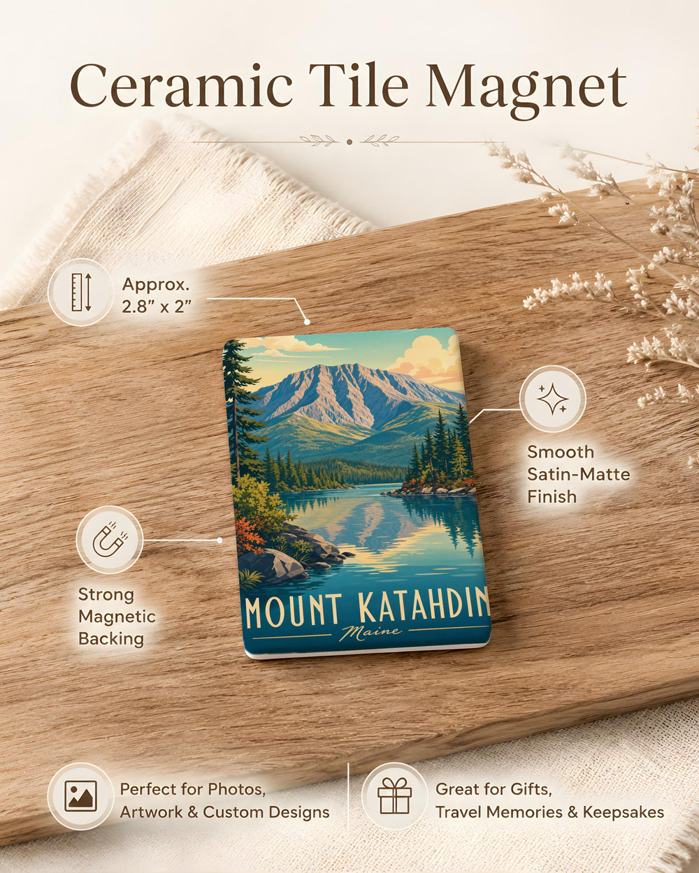 Mount Katahdin Fridge Magnet, Maine Mountain Souvenir Magnet, Baxter State Park Travel Keepsake, Hiking Adventure Gift