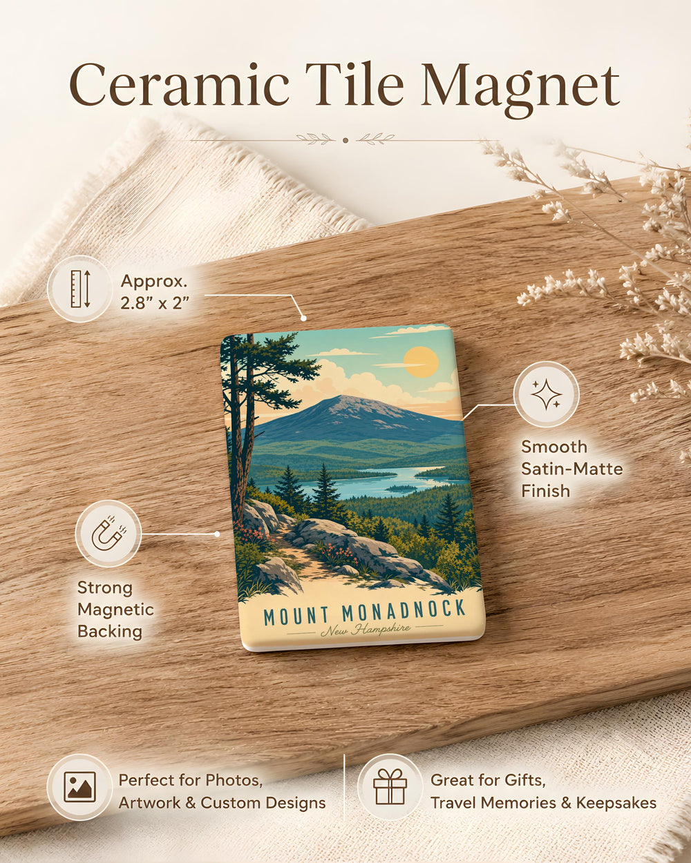 Mount Monadnock Fridge Magnet, New Hampshire Mountain Souvenir, Hiking and Outdoors Keepsake Magnet