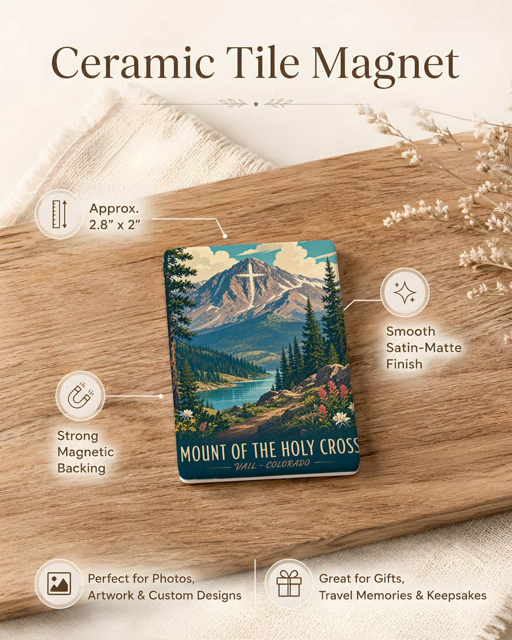 Mount of the Holy Cross Fridge Magnet, Colorado Mountain Peak Souvenir Magnet, Hiking & Alpine Landscape Magnet