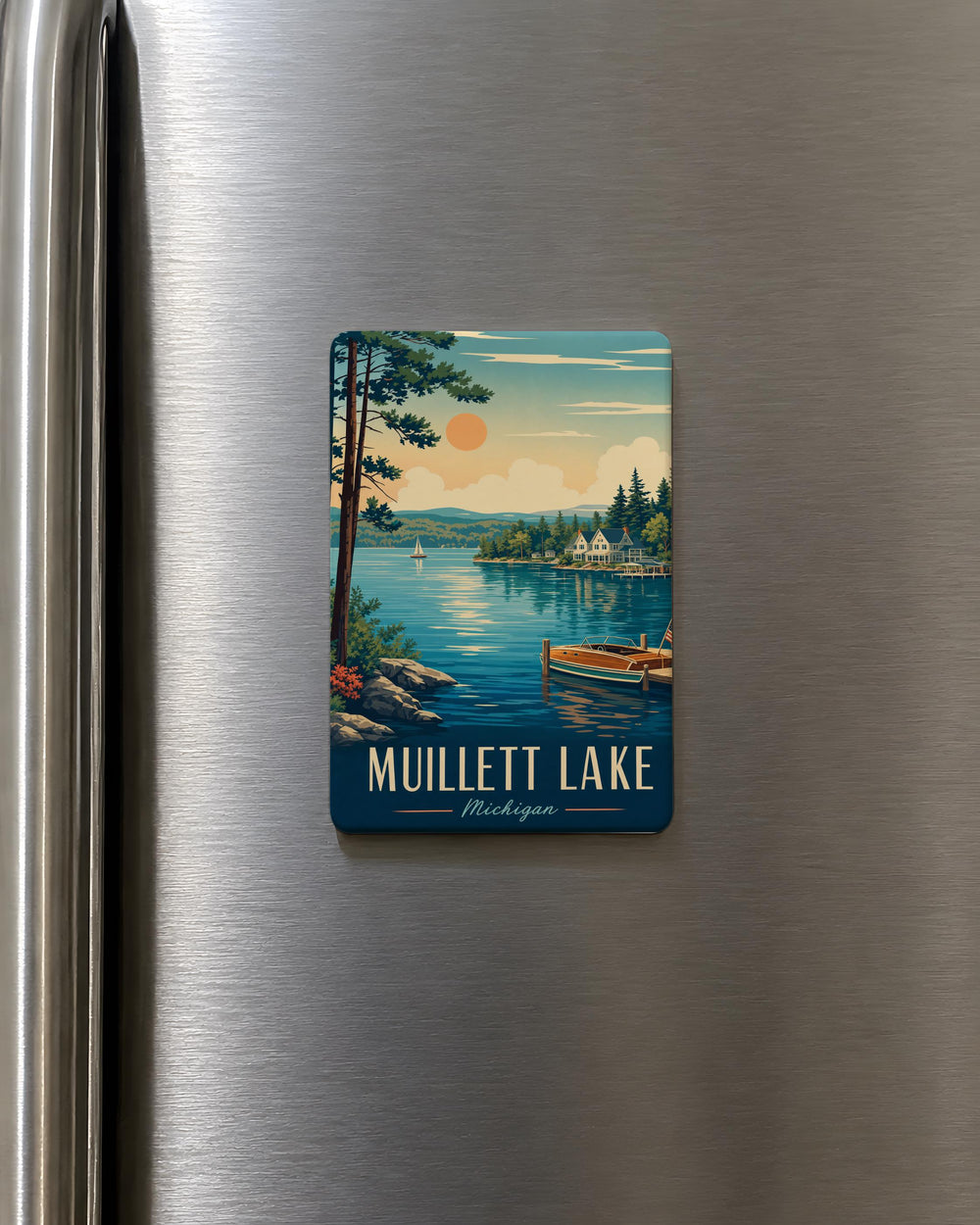 Mullett Lake Fridge Magnet, Michigan Lake Souvenir Magnet, Northern Michigan Travel Keepsake, Lake House Kitchen Decor