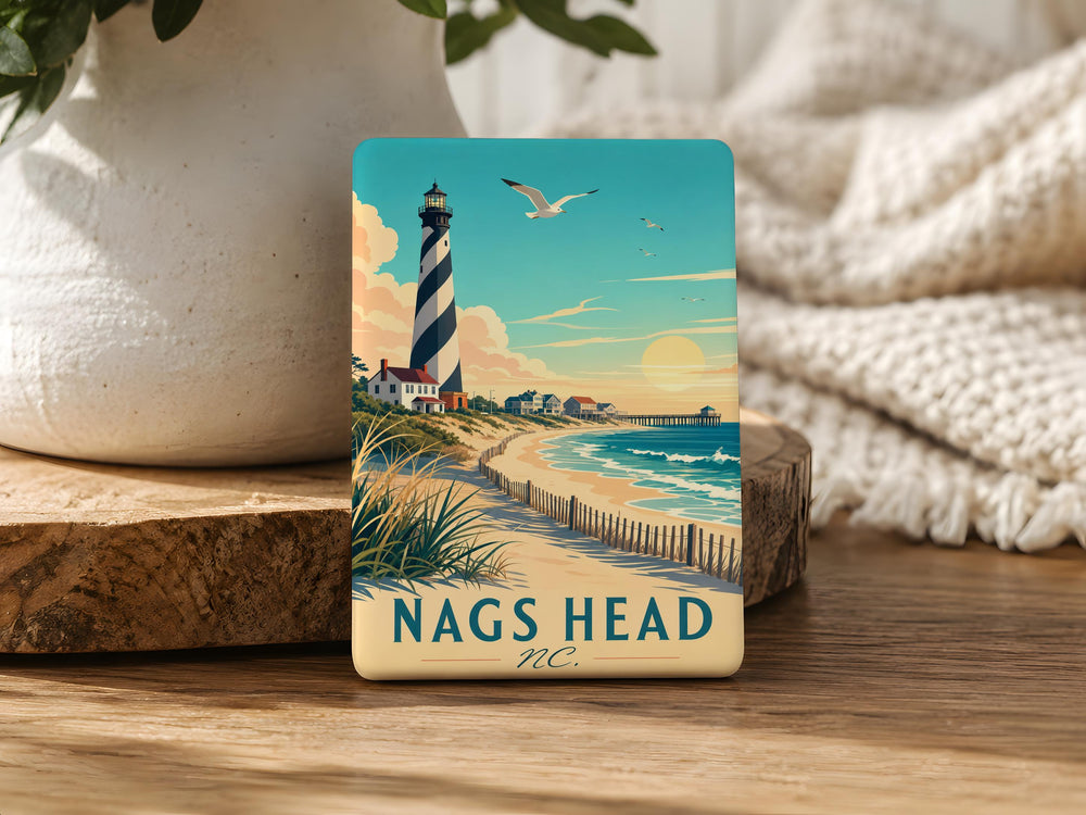 Nags Head NC Fridge Magnet, Outer Banks North Carolina Souvenir Magnet, Coastal Beach Town Travel Gift, OBX Keepsake Magnet