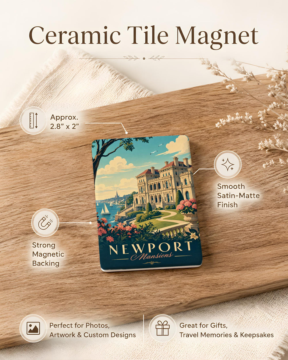 Newport Mansions Fridge Magnet, Newport Rhode Island Historic Gilded Age Estate Souvenir Magnet, Mansion Landmark Gift
