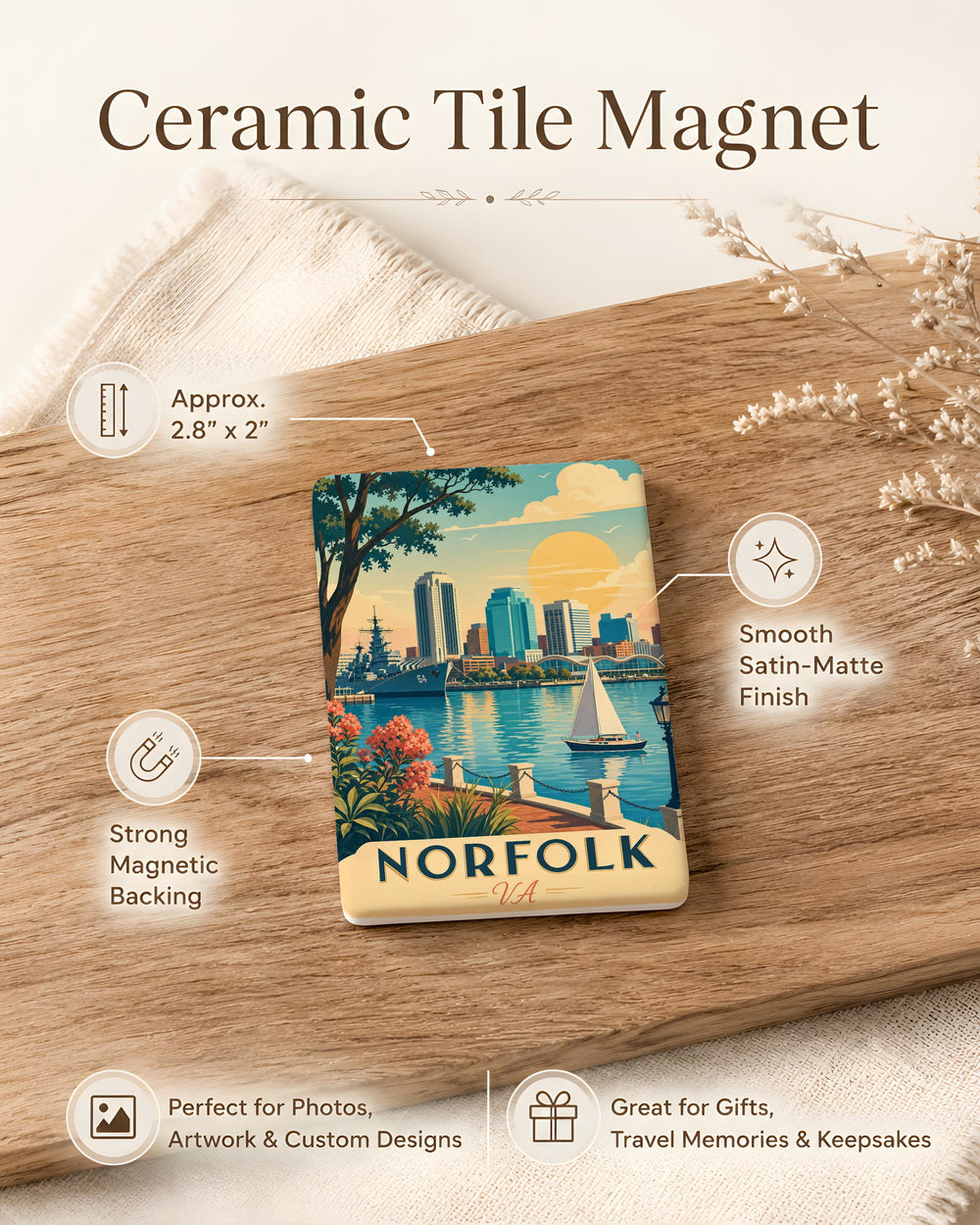 Norfolk VA Fridge Magnet, Norfolk Virginia Souvenir Magnet, Coastal City Travel Keepsake, Hampton Roads Gift