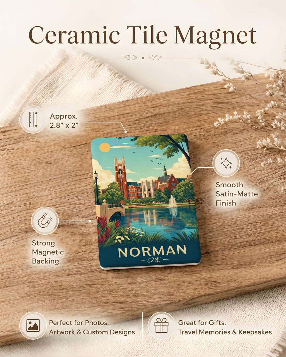 Norman Oklahoma Fridge Magnet - Norman OK Souvenir Magnet - Oklahoma Travel Gift - City Landmark Keepsake Magnet