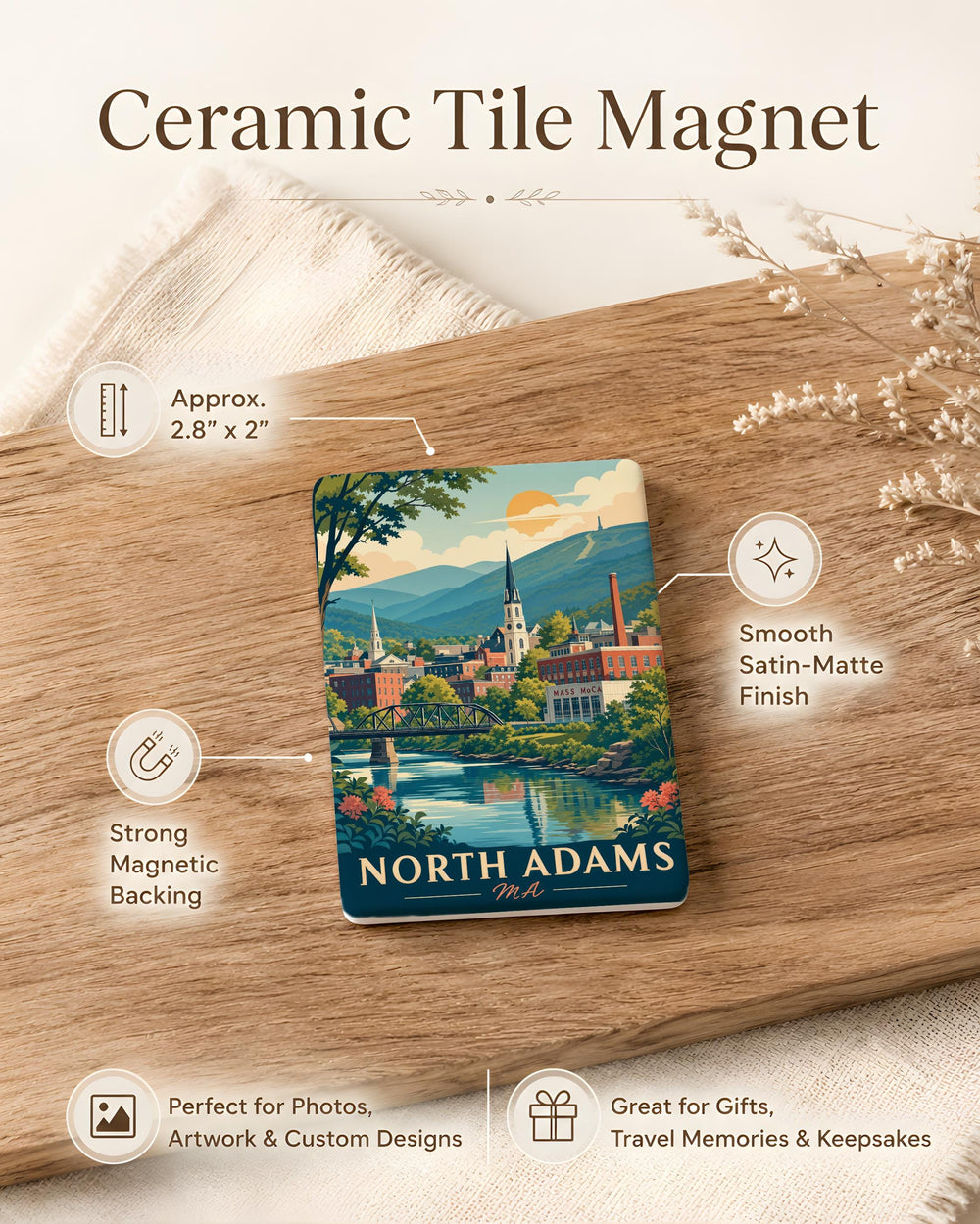 North Adams MA Fridge Magnet, North Adams Massachusetts Souvenir Magnet, Berkshire County Travel Keepsake Magnet