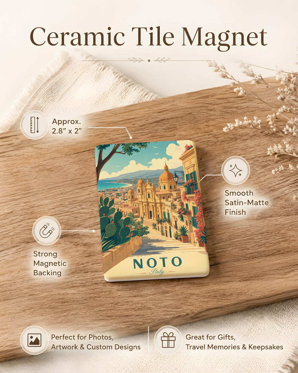 Noto Italy Fridge Magnet, Noto Sicily Travel Souvenir, Italian Town Landmark Keepsake Magnet, Noto Cityscape Gift