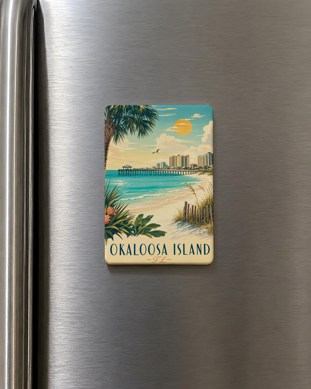 Okaloosa Island FL Fridge Magnet, Florida Beach Souvenir Magnet, Coastal Vacation Travel Gift, Destin Area Keepsake Magnet