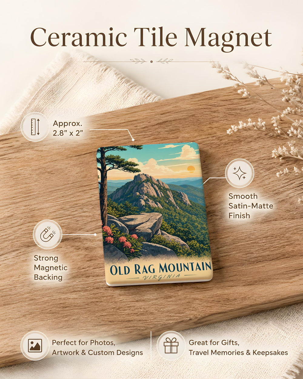 Old Rag Mountain Fridge Magnet, Shenandoah National Park Souvenir, Virginia Hiking Trail Keepsake Gift