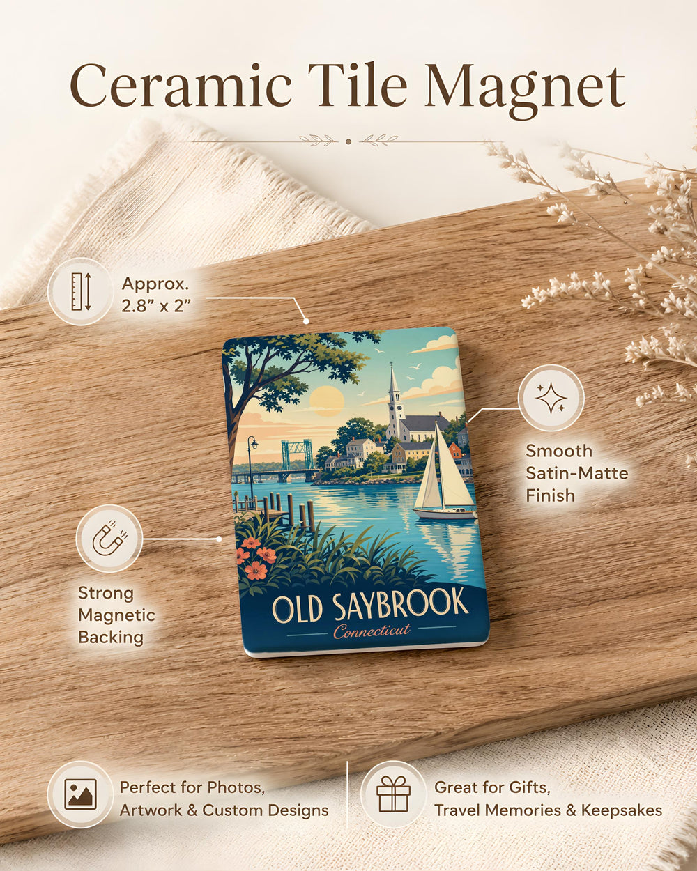 Old Saybrook CT Fridge Magnet, Connecticut Coastal Town Souvenir Magnet, Old Saybrook Connecticut Travel Gift