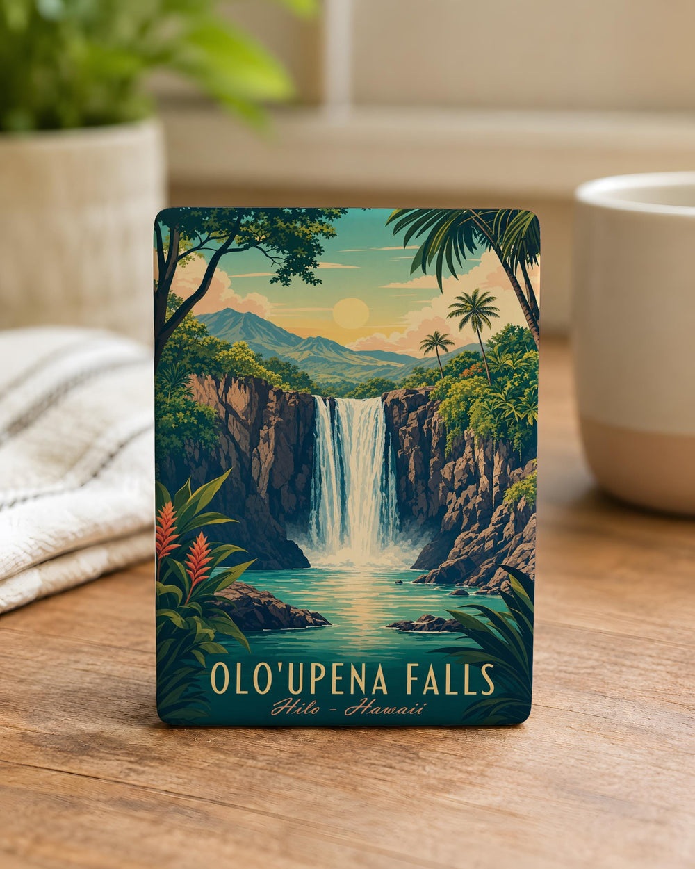 Oloupena Falls Fridge Magnet, Hawaii Waterfall Souvenir Magnet, Molokai Landmark Travel Keepsake Magnet