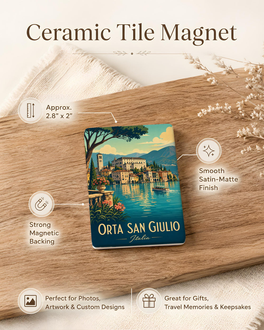Orta San Giulio Italy Fridge Magnet, Lake Orta Village Souvenir Magnet, Piedmont Travel Keepsake Magnet