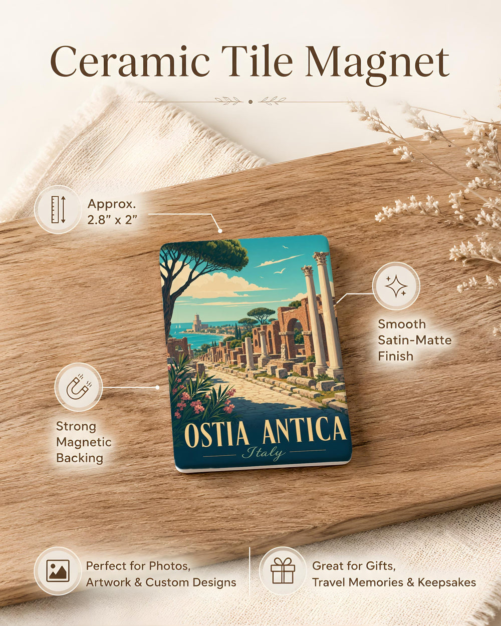 Ostia Antica Ruins Fridge Magnet, Ancient Roman Archaeological Site Souvenir, Italy Travel Landmark Magnet
