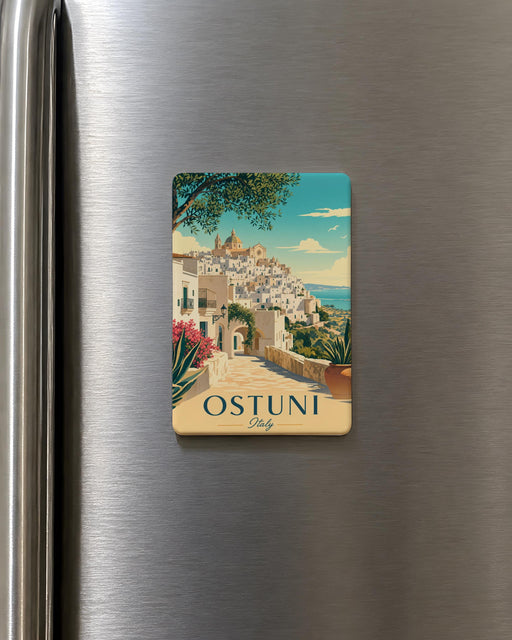 Ostuni Italy Fridge Magnet, Ostuni Puglia Souvenir Magnet, White City Ostuni Travel Keepsake, Italy Vacation Refrigerator Magnet