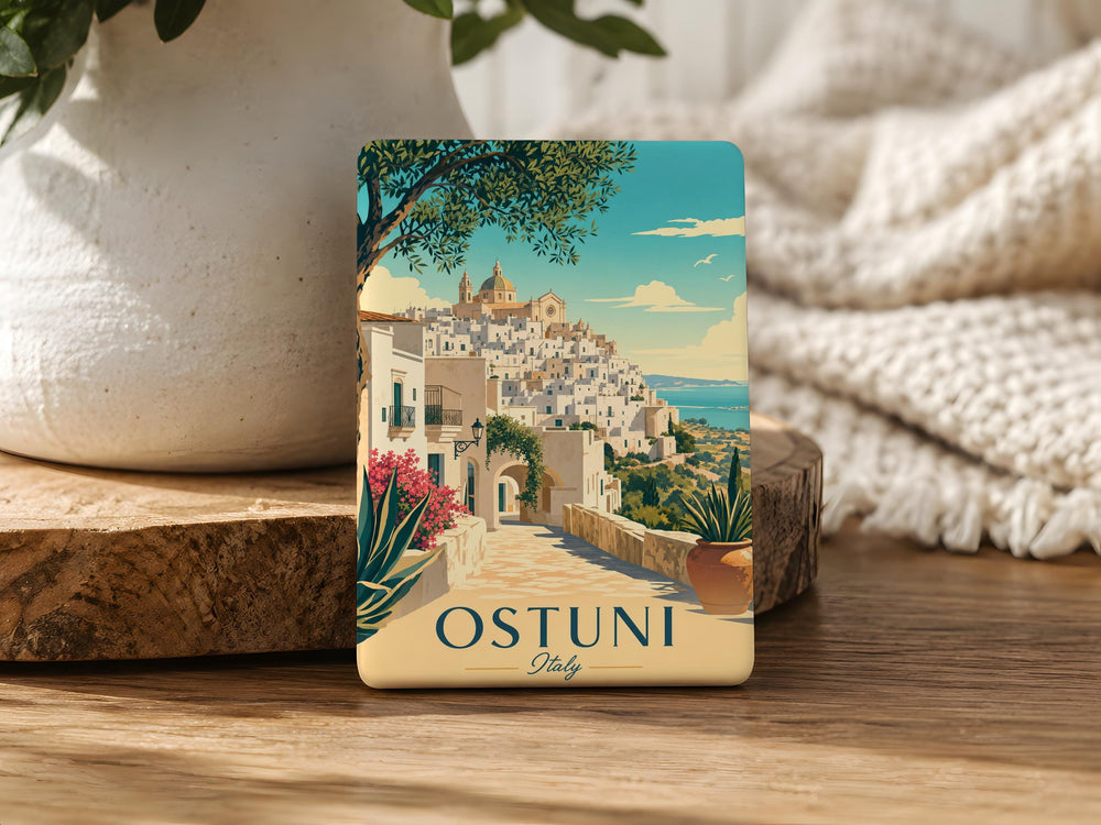 Ostuni Italy Fridge Magnet, Ostuni Puglia Souvenir Magnet, White City Ostuni Travel Keepsake, Italy Vacation Refrigerator Magnet