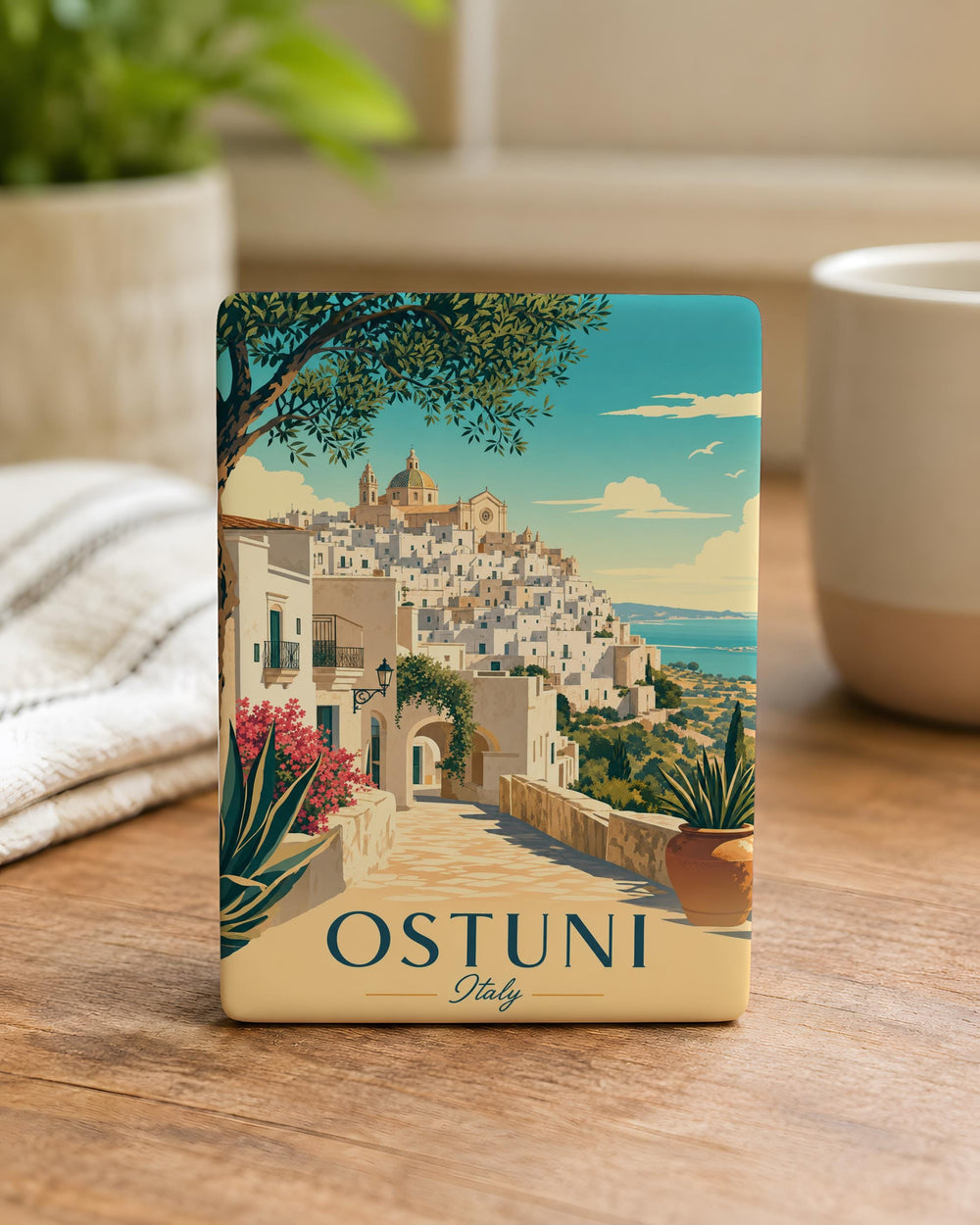 Ostuni Italy Fridge Magnet, Ostuni Puglia Souvenir Magnet, White City Ostuni Travel Keepsake, Italy Vacation Refrigerator Magnet