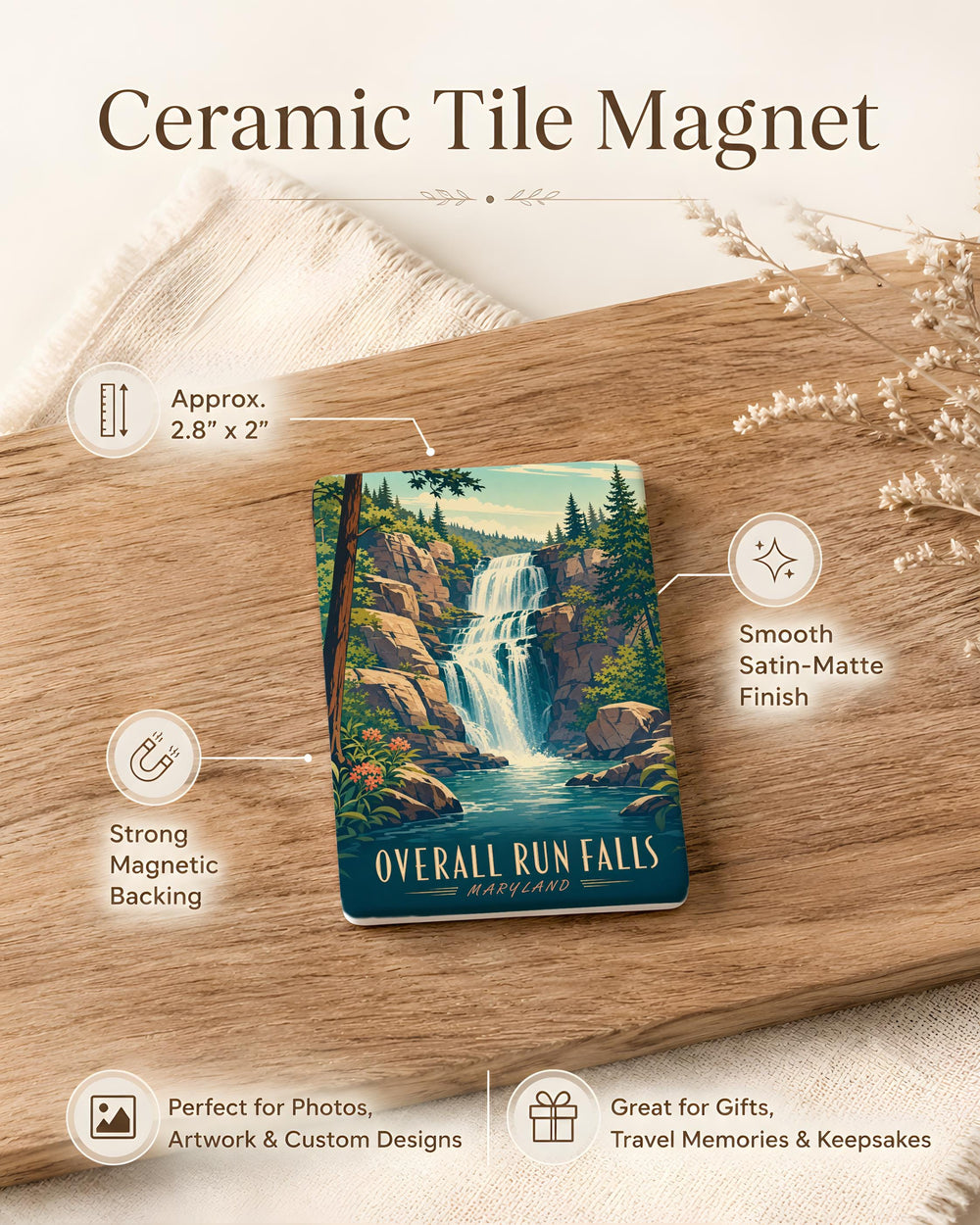 Overall Run Falls Fridge Magnet, Waterfall Nature Souvenir, Shenandoah National Park Hiking Travel Gift