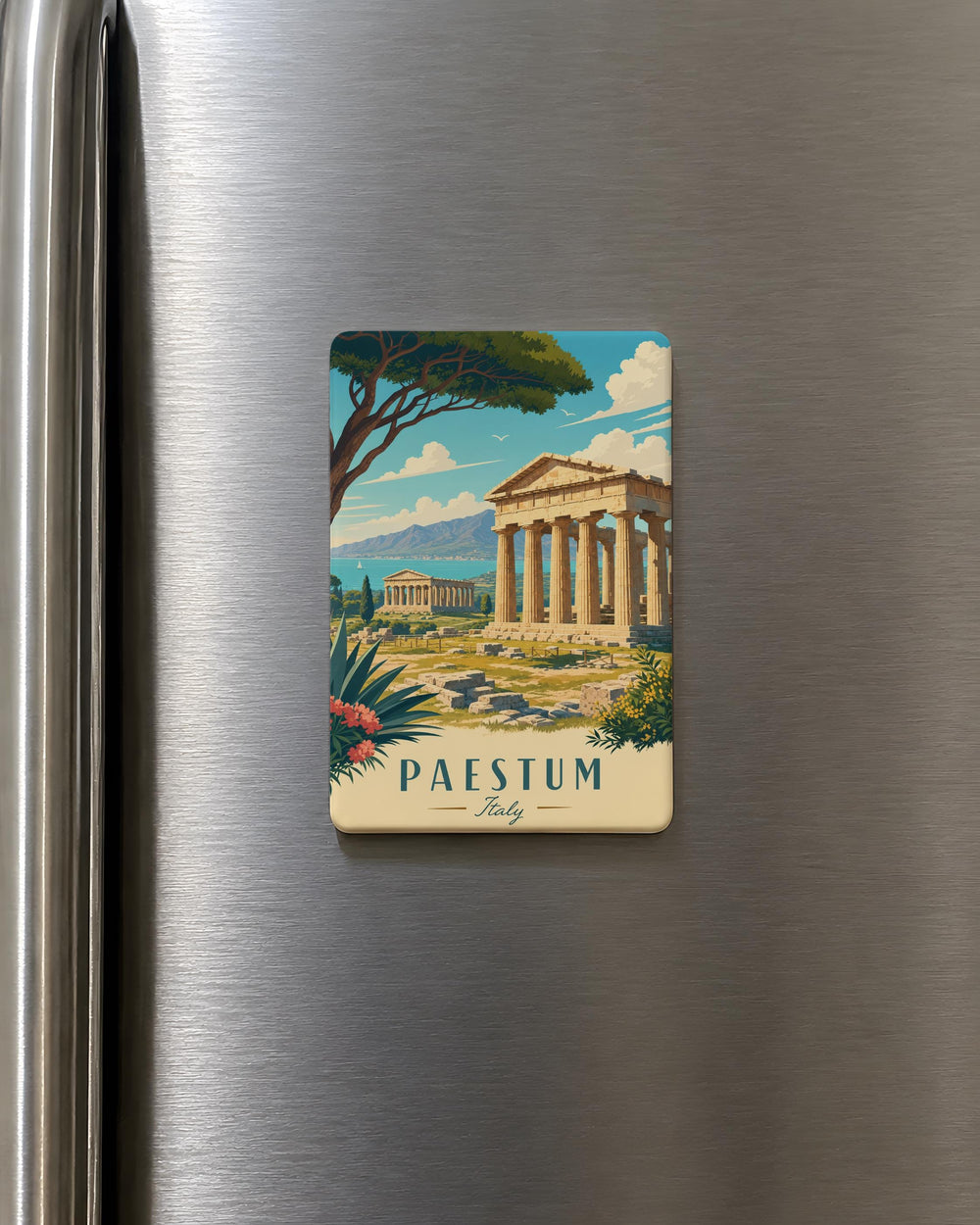Paestum Temples Fridge Magnet, Ancient Greek Temple Ruins Souvenir, Italy Archaeological Site Travel Gift