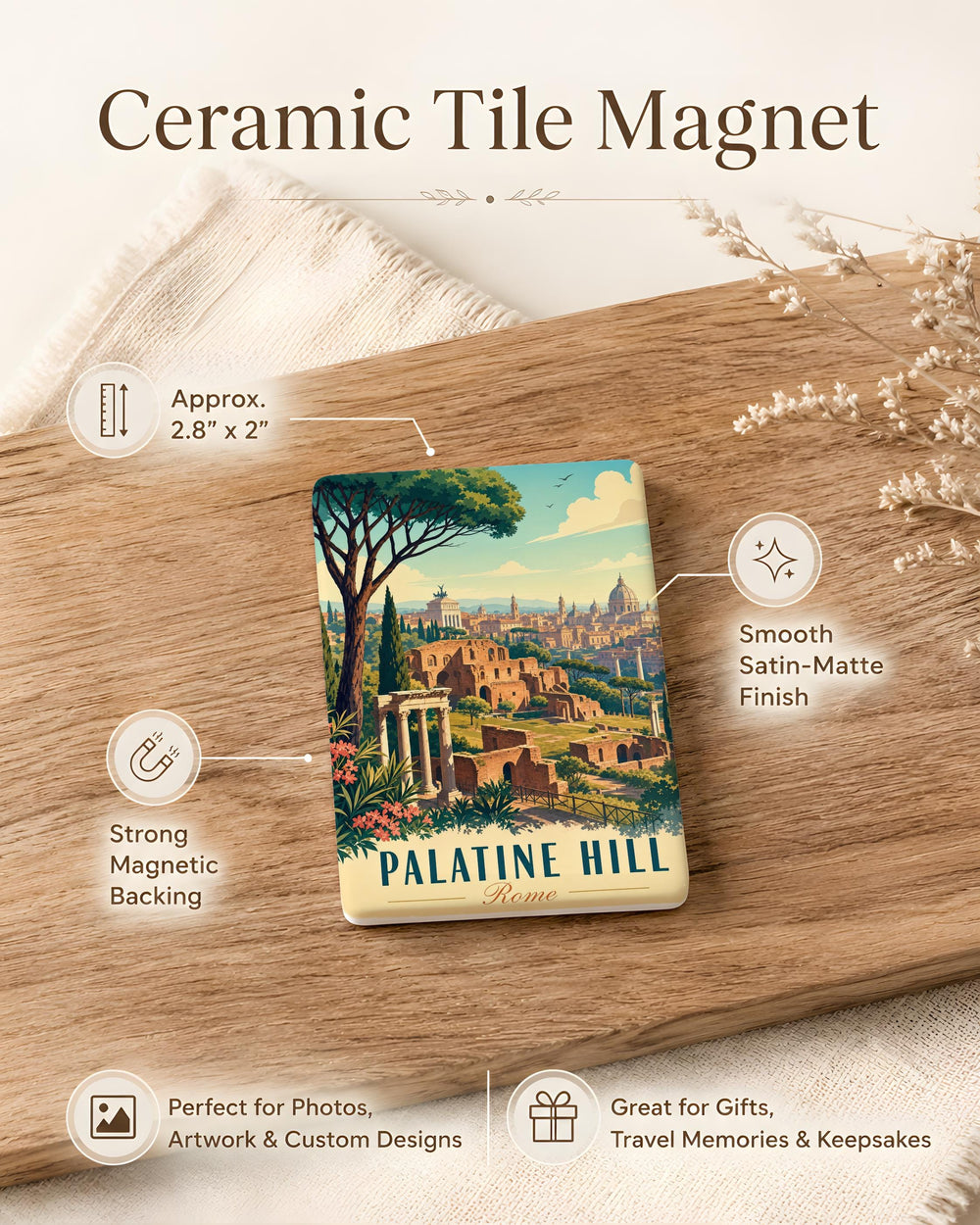 Palatine Hill Rome Fridge Magnet, Ancient Roman Ruins Landmark Souvenir, Italy Travel Keepsake Magnet
