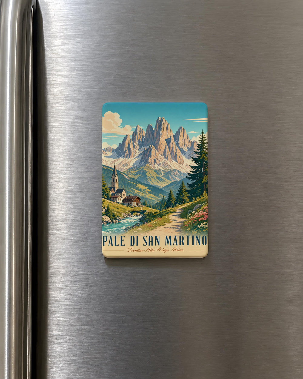 Pale di San Martino Mountain Peaks Fridge Magnet, Dolomites Italy Travel Souvenir Magnet, Alpine Landscape Magnet