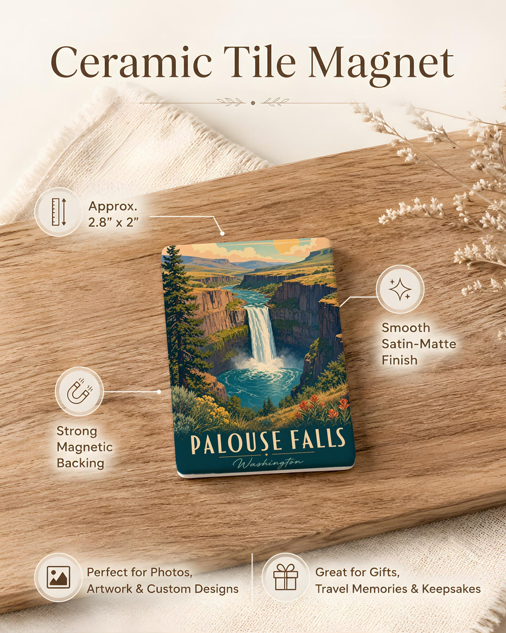 Palouse Falls Fridge Magnet, Washington Waterfall Souvenir, Pacific Northwest Landmark Magnet, Nature Travel Gift