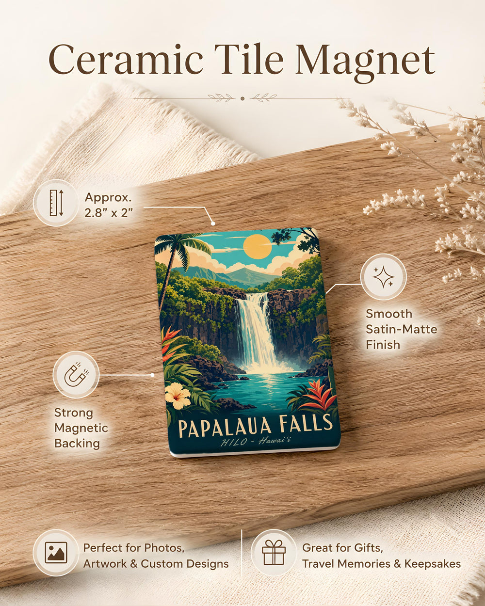 Papalaua Falls Fridge Magnet, Waterfall Landscape Souvenir, Hawaii Nature Travel Keepsake Magnet