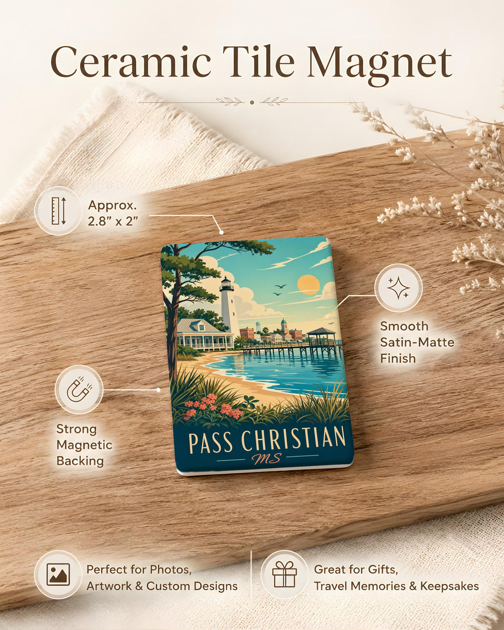 Pass Christian Mississippi Fridge Magnet, Pass Christian MS Souvenir Magnet, Gulf Coast Beach Town Travel Keepsake Magnet