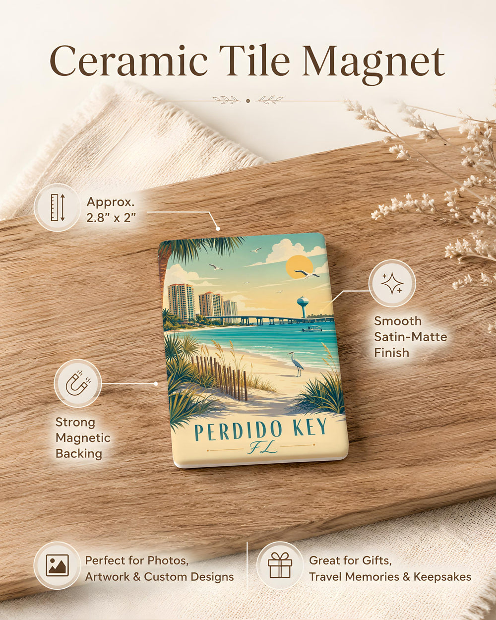 Perdido Key FL Fridge Magnet, Florida Beach Souvenir Magnet, Gulf Coast Vacation Keepsake, Coastal Town Refrigerator Magnet
