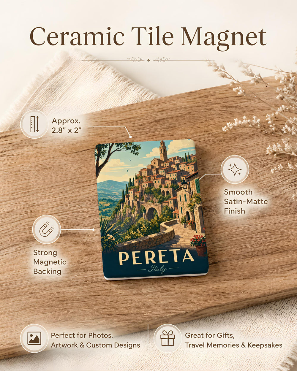 Pereta Italy Fridge Magnet, Pereta Village Souvenir, Italian Travel Keepsake, Italy Town Landmark Magnet, Tuscany Gift