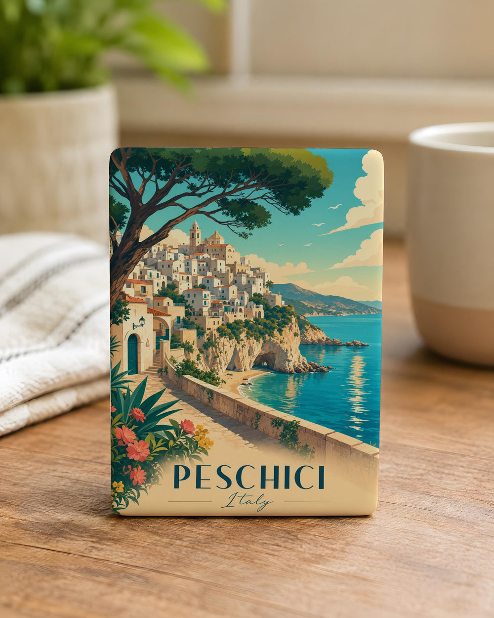 Peschici Italy Fridge Magnet, Peschici Coastal Town Souvenir, Gargano Peninsula Travel Keepsake, Italy Vacation Magnet