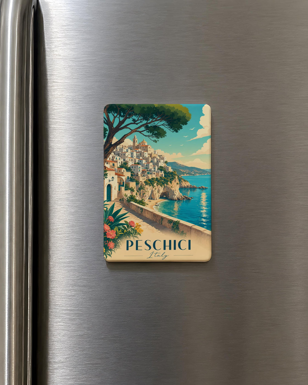 Peschici Italy Fridge Magnet, Peschici Coastal Town Souvenir, Gargano Peninsula Travel Keepsake, Italy Vacation Magnet