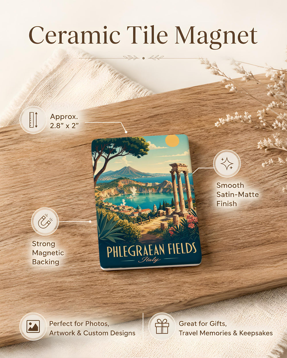 Phlegraean Fields Fridge Magnet, Campi Flegrei Italy Volcanic Caldera Landmark Souvenir Magnet