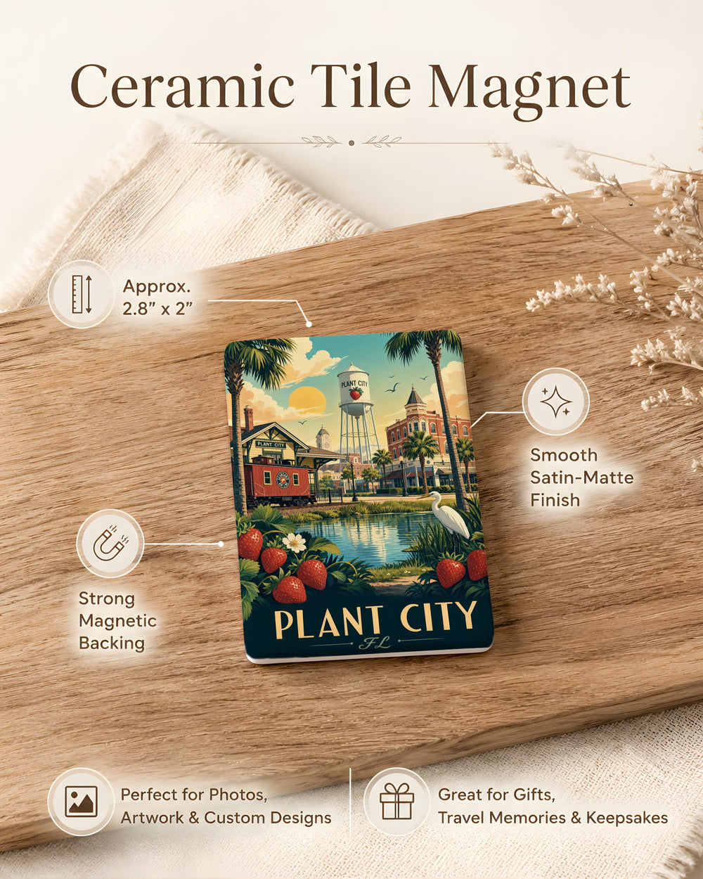 Plant City FL Fridge Magnet, Plant City Florida Souvenir Magnet, City Name Travel Keepsake Refrigerator Magnet