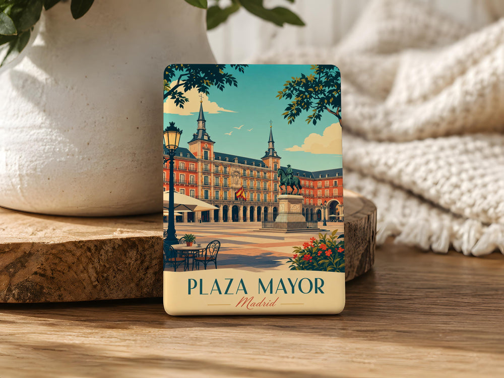 Plaza Mayor Madrid Fridge Magnet, Spain Travel Souvenir, Madrid Landmark Plaza Scene, Spanish City Square Magnet, Madrid Gift