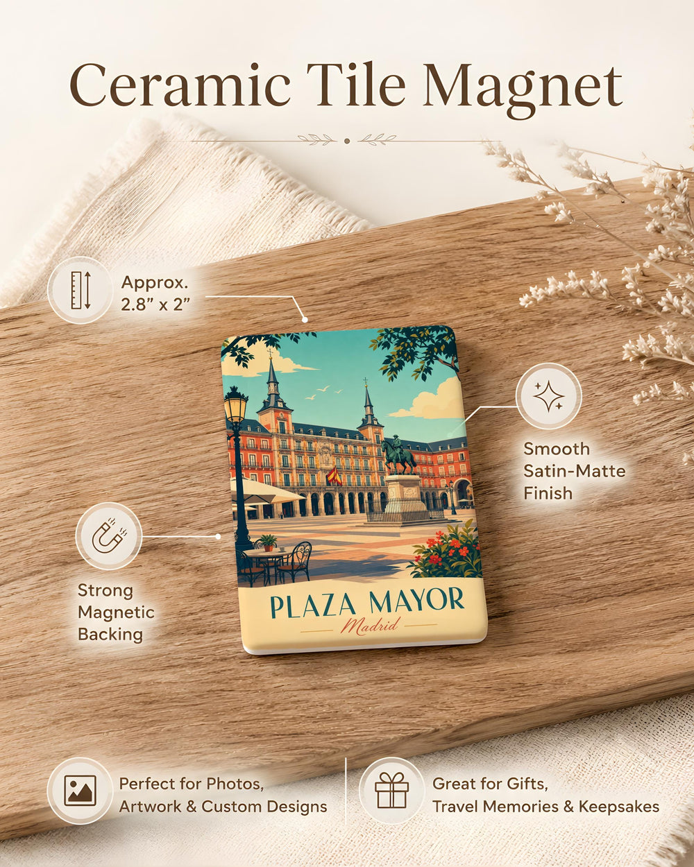 Plaza Mayor Madrid Fridge Magnet, Spain Travel Souvenir, Madrid Landmark Plaza Scene, Spanish City Square Magnet, Madrid Gift